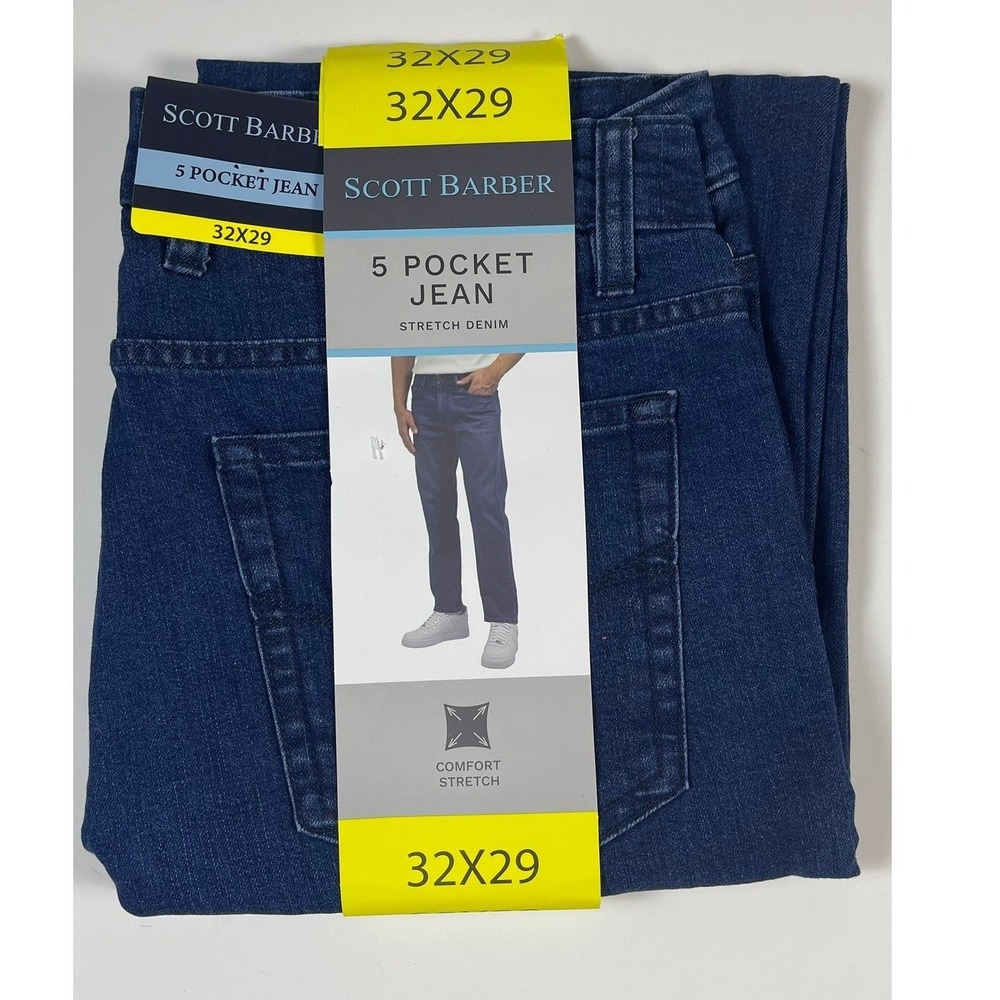 Scott Barber Men 5 Pocket Jeans Dark Blue Stretch Denim 32X29 NEW